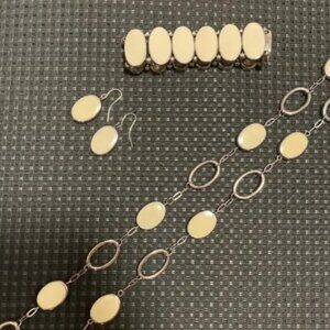 Vintage Silver Enameled Ivory Jewelry Set